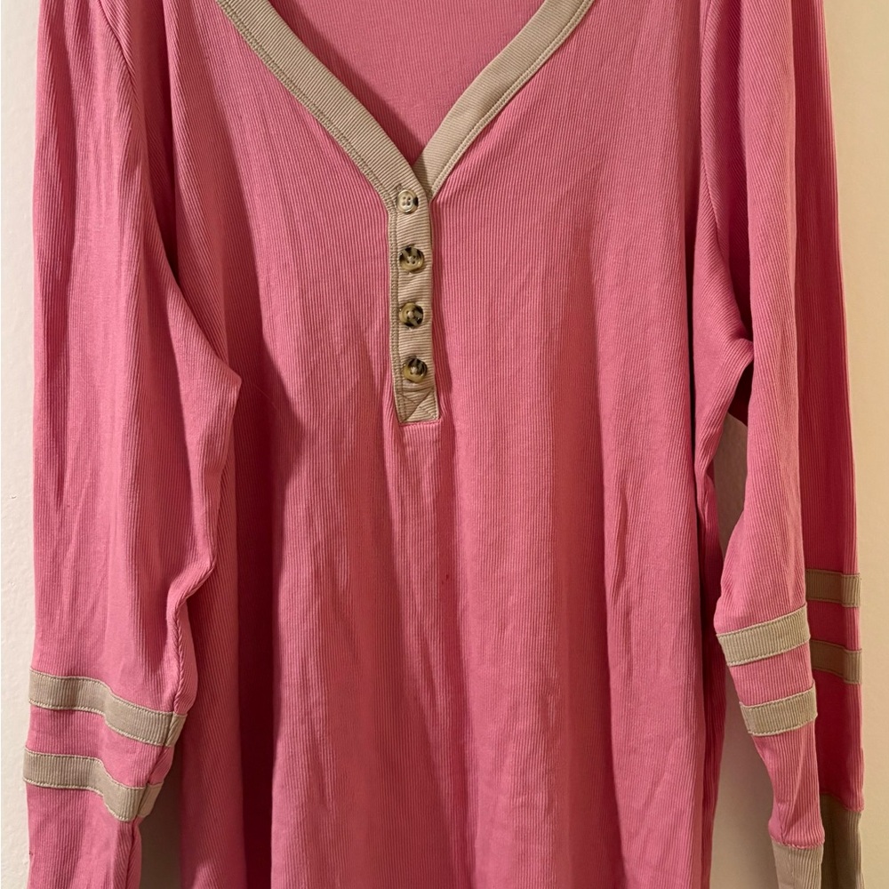 Pink Long Sleeve Henley Shirt